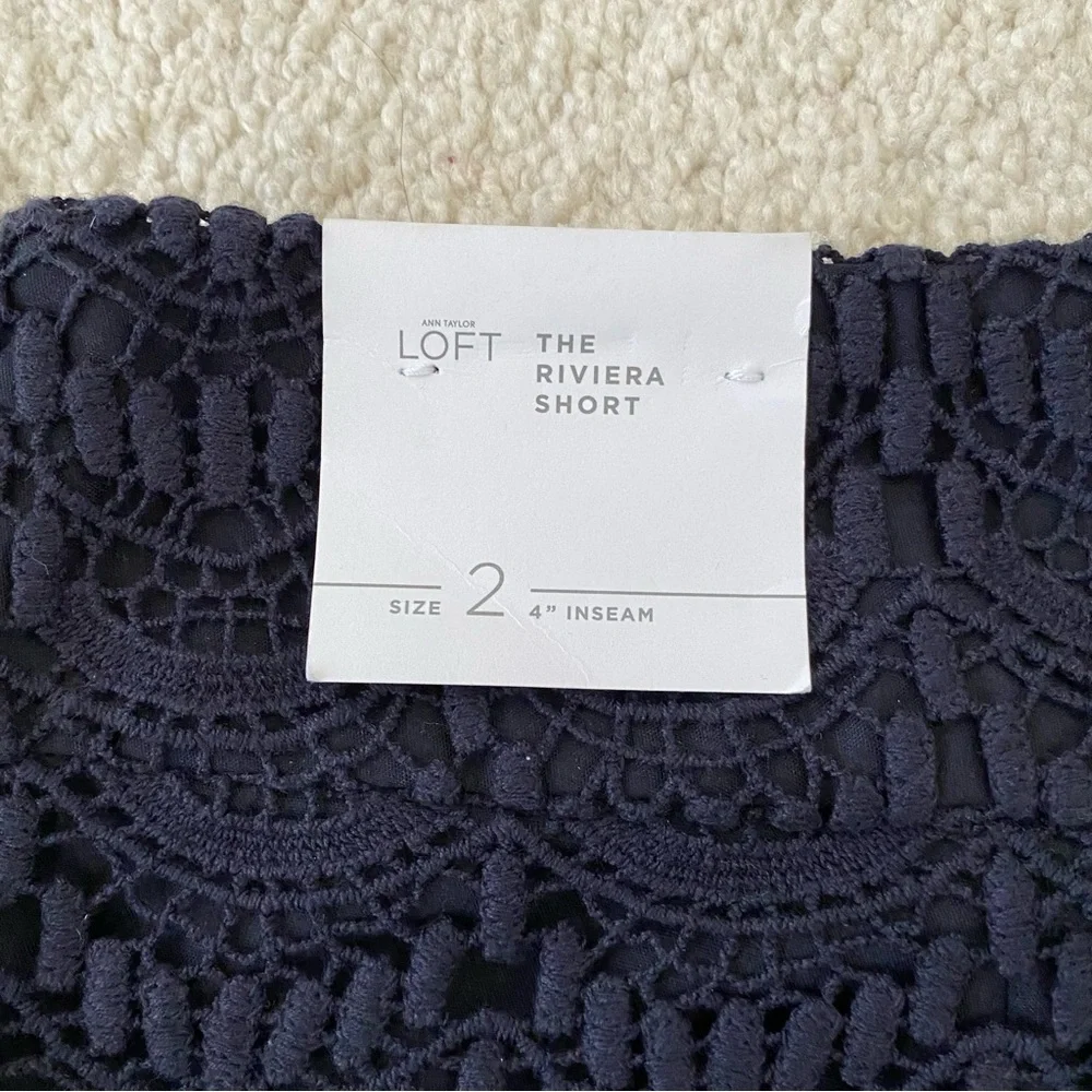 Ann Taylor LOFT The Riviera Shorts Crochet Tier Ruffles Navy Blue